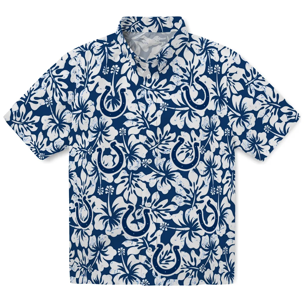 Indianapolis Colts Hawaiian Shirt - Hibiscus Motif indianapolis colts hibiscus motif blue white hawaiian shirts best selling