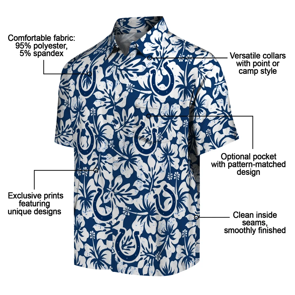 Indianapolis Colts Hawaiian Shirt - Hibiscus Motif indianapolis colts hibiscus motif blue white hawaiian shirts new arrival