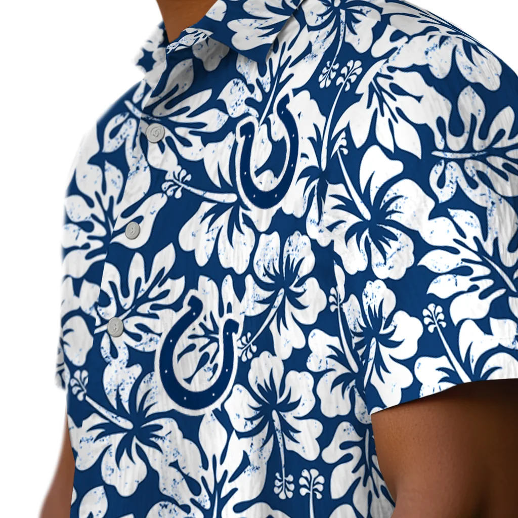 Indianapolis Colts Hawaiian Shirt - Hibiscus Motif indianapolis colts hibiscus motif blue white hawaiian shirts trendy