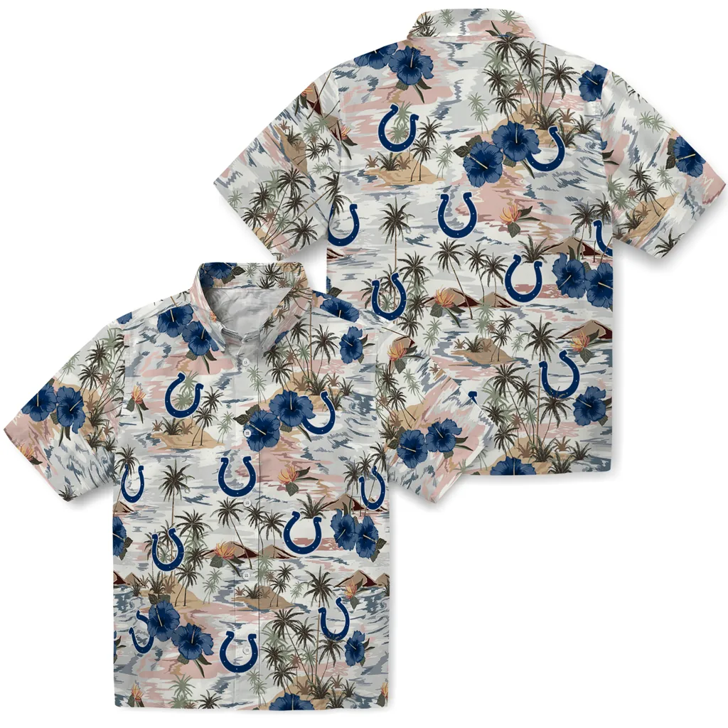 Indianapolis Colts Hawaiian Shirt - Hibiscus Seaside indianapolis colts hibiscus seaside white hawaiian shirts high quality