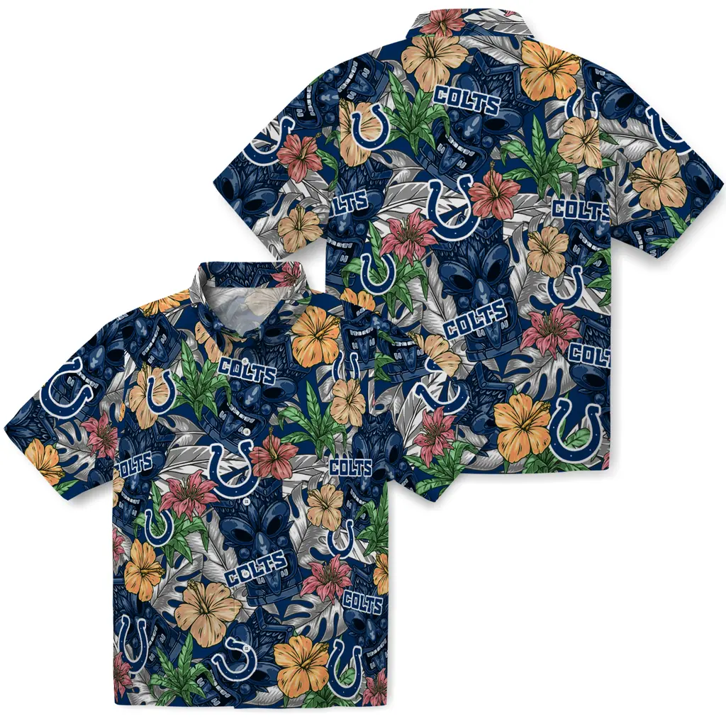 Indianapolis Colts Hawaiian Shirt - Hibiscus Tiki Jungle indianapolis colts tiki jungle blue hawaiian shirts high quality