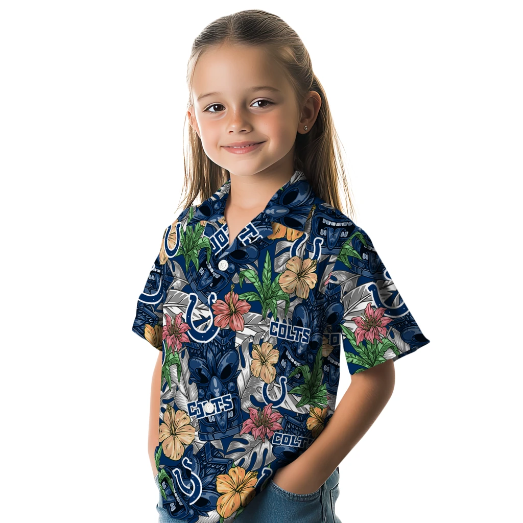 Indianapolis Colts Hawaiian Shirt - Hibiscus Tiki Jungle indianapolis colts tiki jungle blue hawaiian shirts premium grade