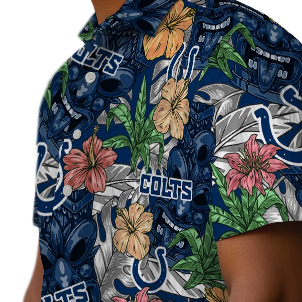 Indianapolis Colts Hawaiian Shirt - Hibiscus Tiki Jungle indianapolis colts tiki jungle blue hawaiian shirts trendy