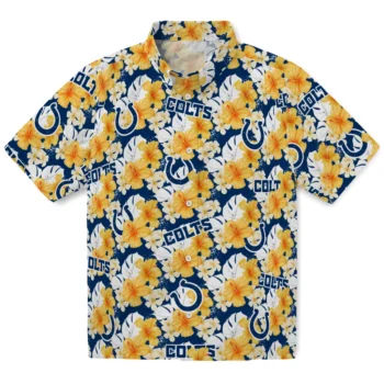 indianapolis colts hibiscus tropics blue yellow hawaiian shirts best selling