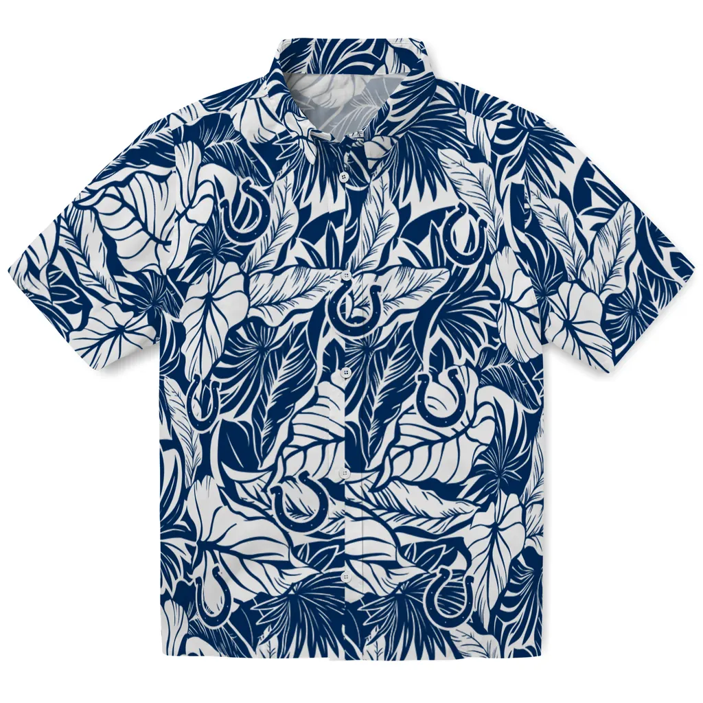Indianapolis Colts Hawaiian Shirt - Monstera Layer indianapolis colts monstera layer blue hawaiian shirts best selling