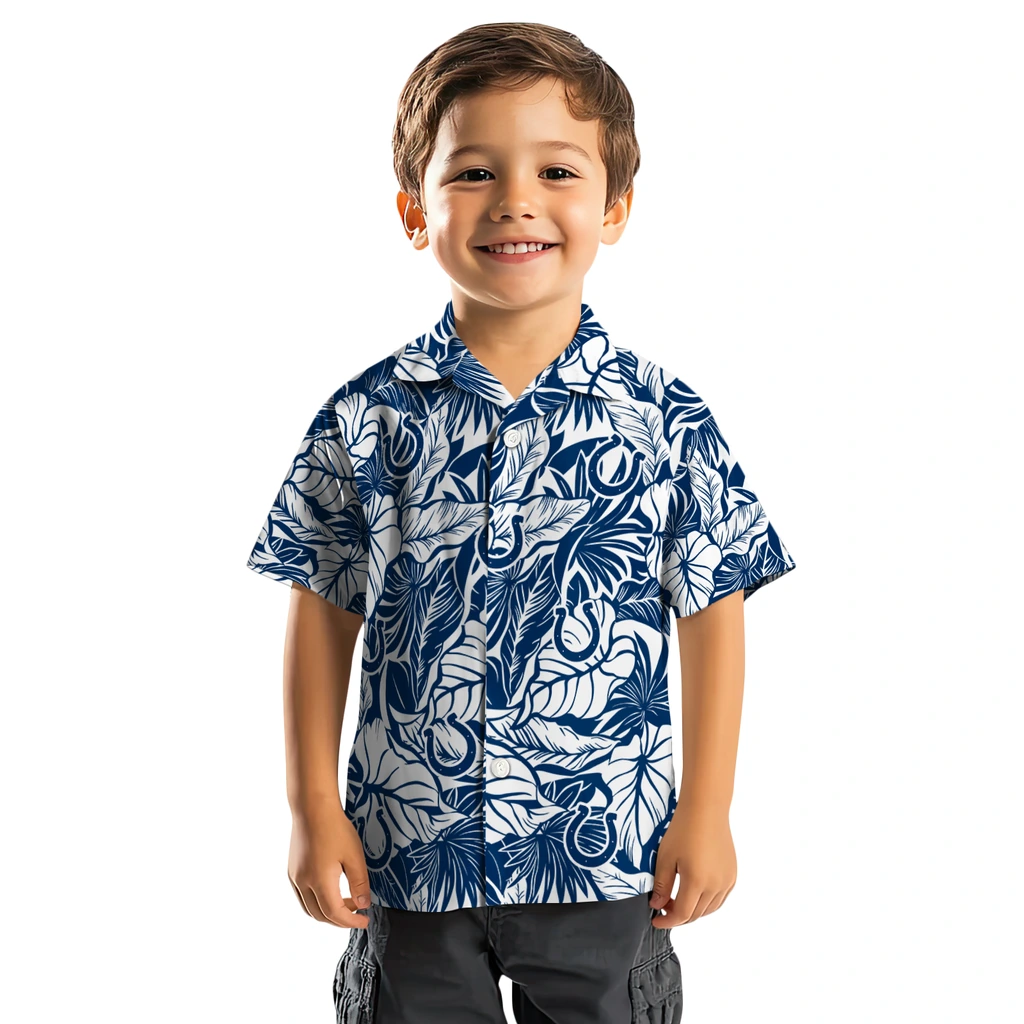 Indianapolis Colts Hawaiian Shirt - Monstera Layer indianapolis colts monstera layer blue hawaiian shirts top rated