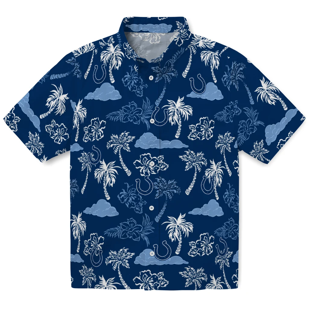 Indianapolis Colts Hawaiian Shirt - Palm And Clouds indianapolis colts palm and clouds blue hawaiian shirts best selling