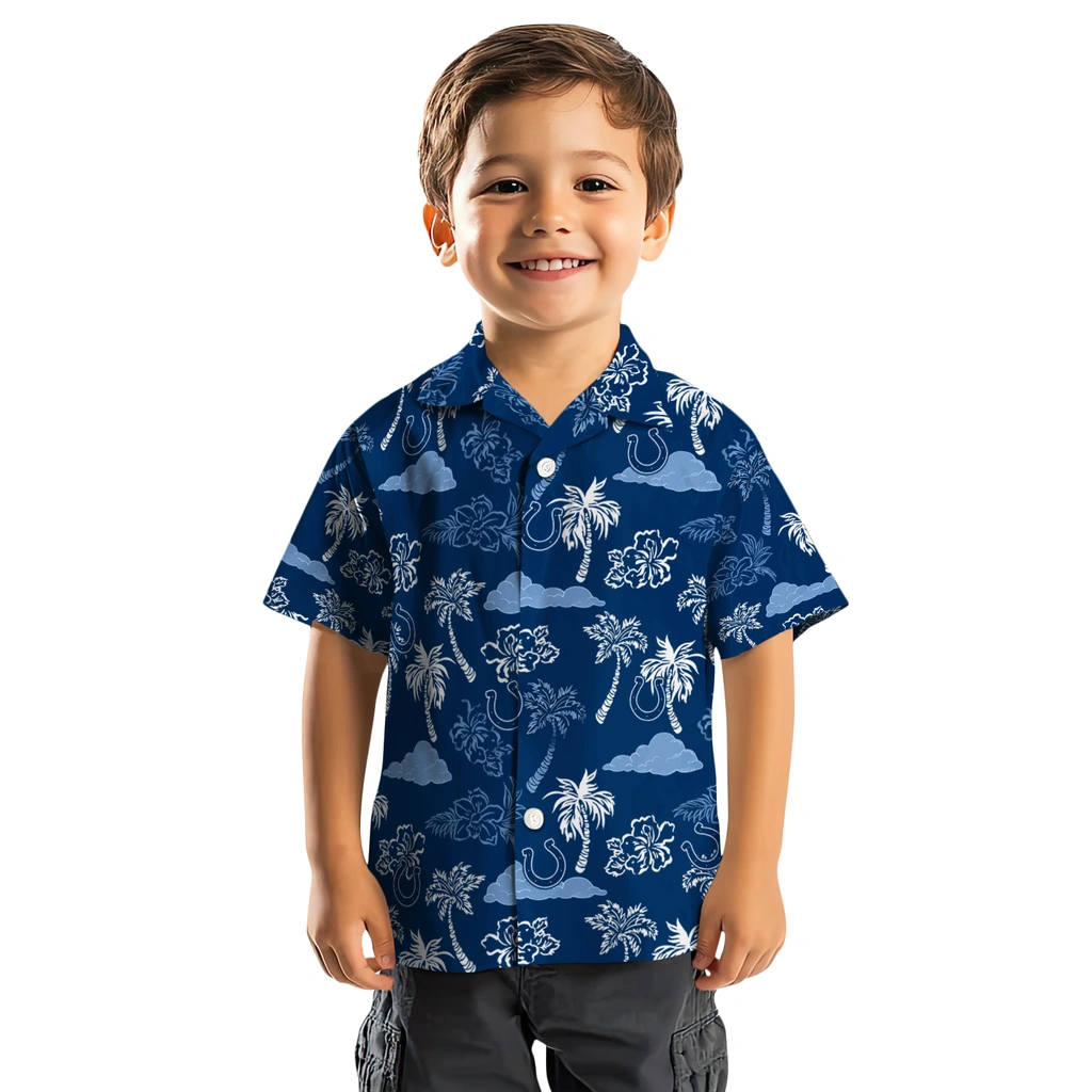 Indianapolis Colts Hawaiian Shirt - Palm And Clouds indianapolis colts palm and clouds blue hawaiian shirts top rated