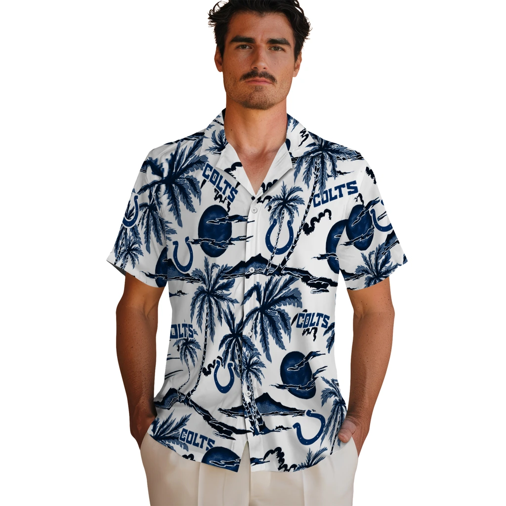 Indianapolis Colts Hawaiian Shirt - Palm Sunset indianapolis colts palm sunset hawaiian shirts fashion forward