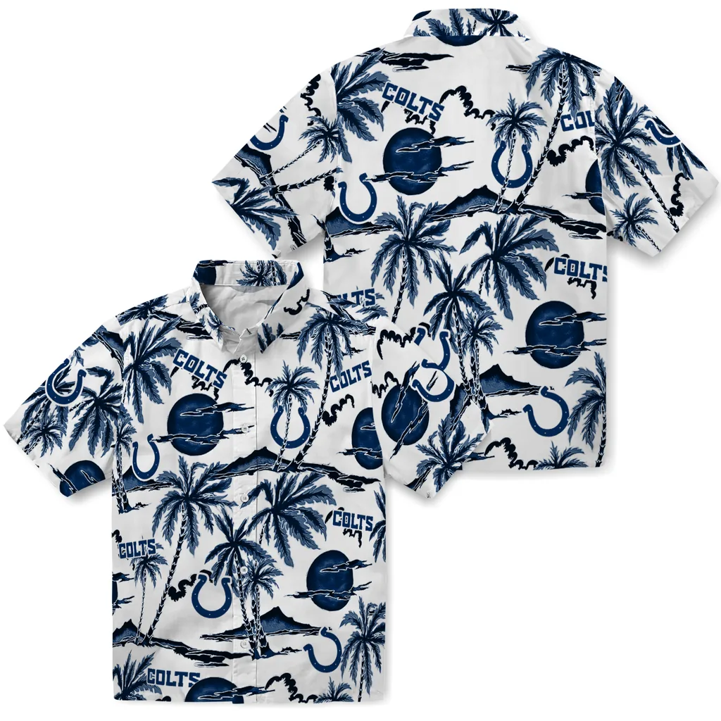 Indianapolis Colts Hawaiian Shirt - Palm Sunset indianapolis colts palm sunset hawaiian shirts high quality
