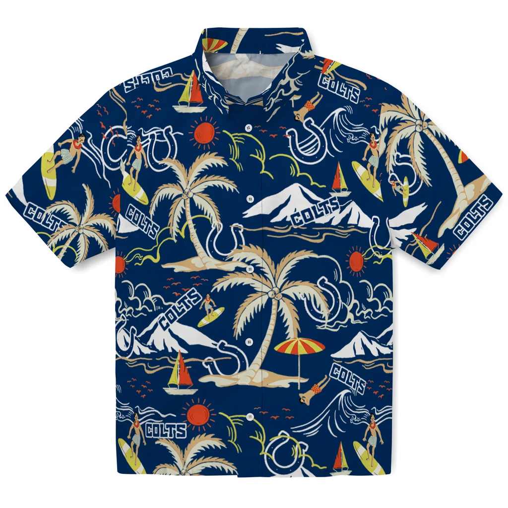 Indianapolis Colts Hawaiian Shirt - Palm Tree Island indianapolis colts palm tree island blue hawaiian shirts best selling