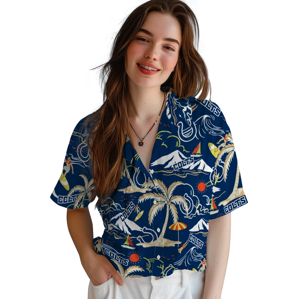 Indianapolis Colts Hawaiian Shirt - Palm Tree Island indianapolis colts palm tree island blue hawaiian shirts latest model