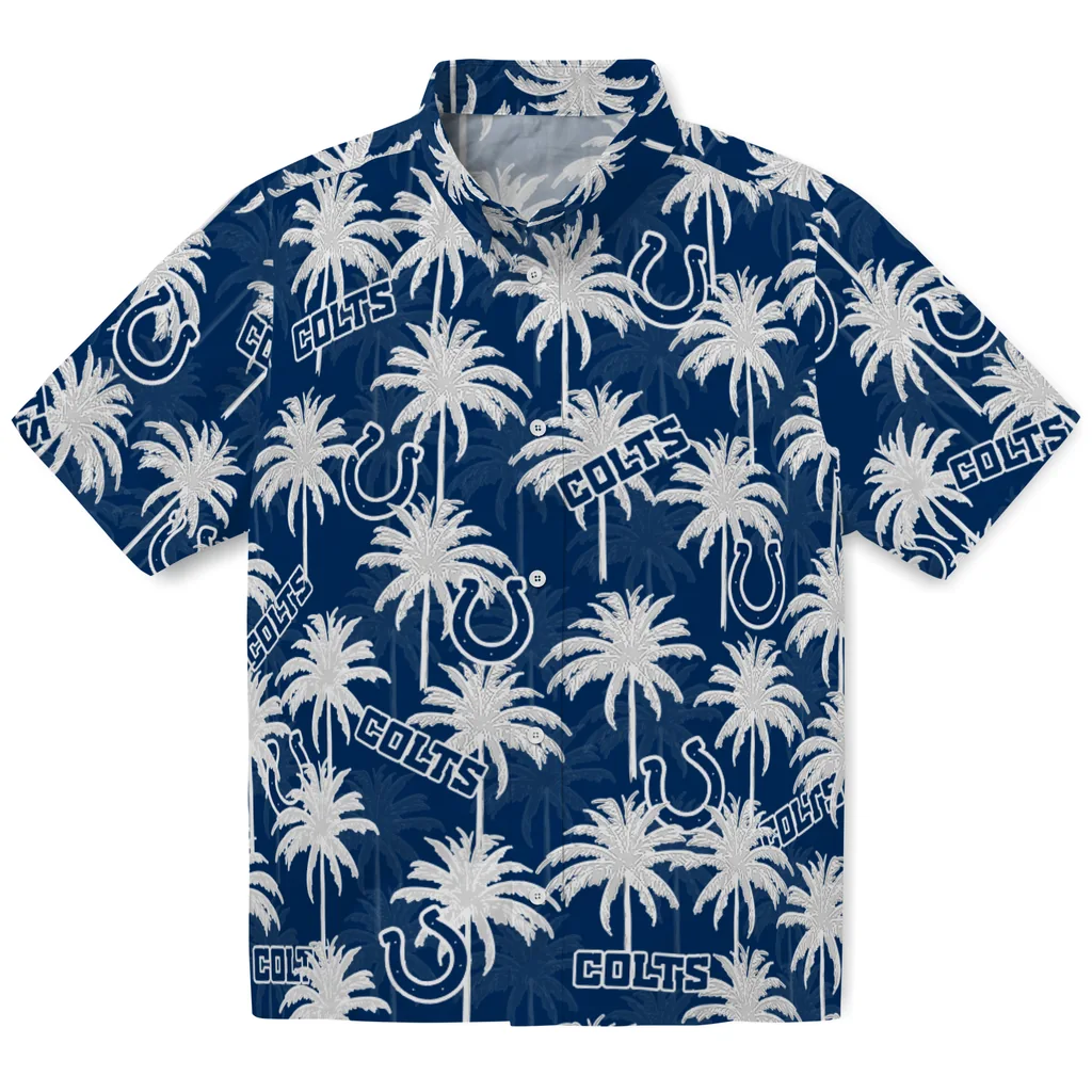 Indianapolis Colts Hawaiian Shirt - Palm Tree Motif indianapolis colts palm grove blue hawaiian shirts best selling