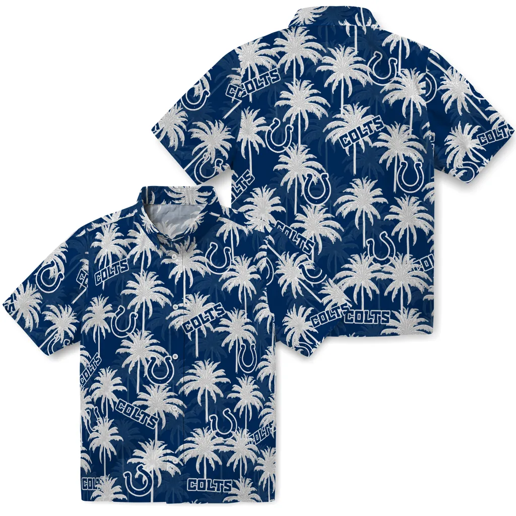 Indianapolis Colts Hawaiian Shirt - Palm Tree Motif indianapolis colts palm grove blue hawaiian shirts high quality
