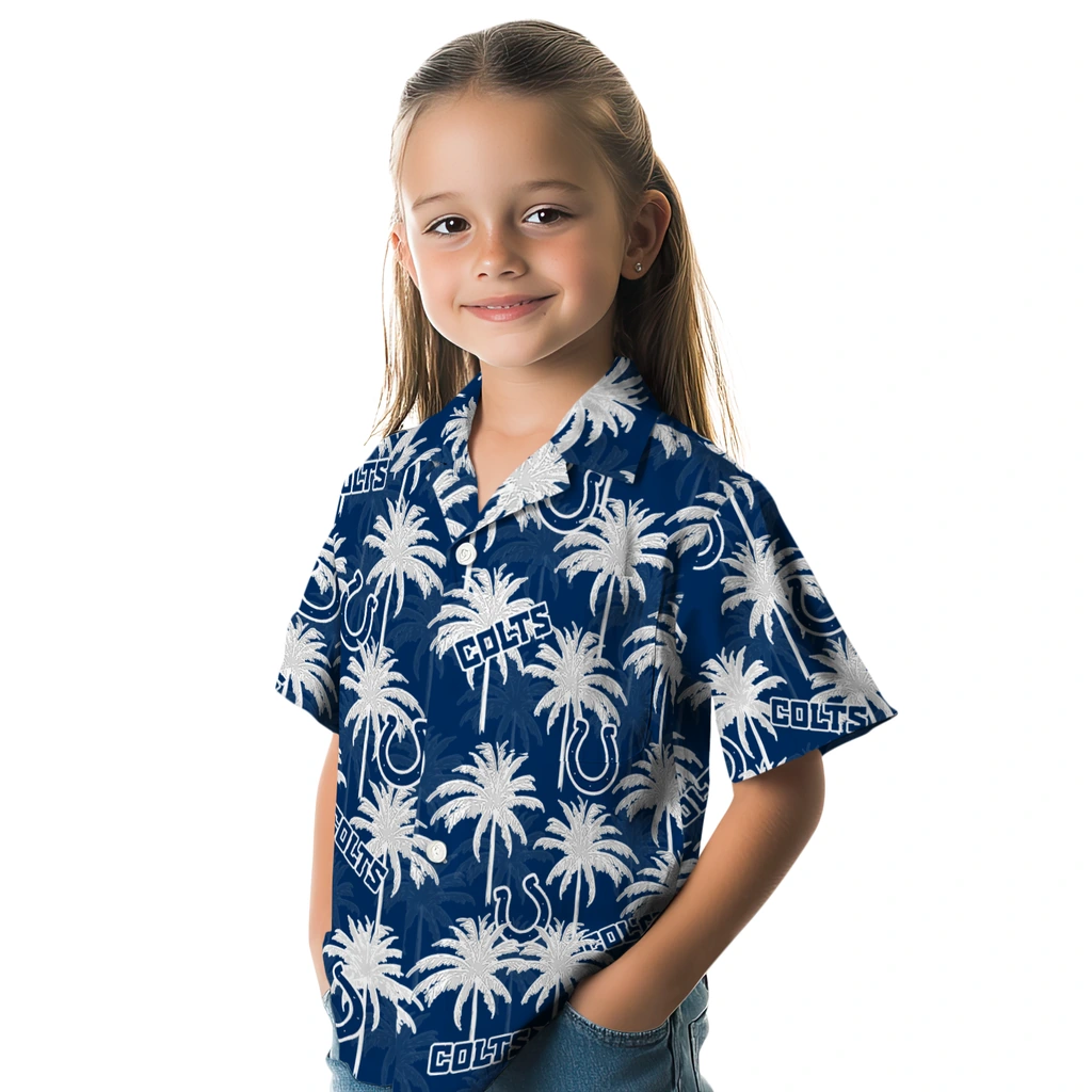 Indianapolis Colts Hawaiian Shirt - Palm Tree Motif indianapolis colts palm grove blue hawaiian shirts premium grade
