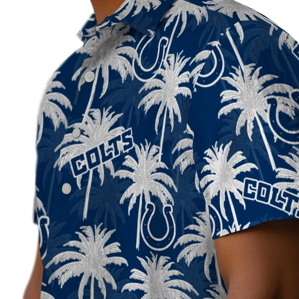 Indianapolis Colts Hawaiian Shirt - Palm Tree Motif indianapolis colts palm grove blue hawaiian shirts trendy