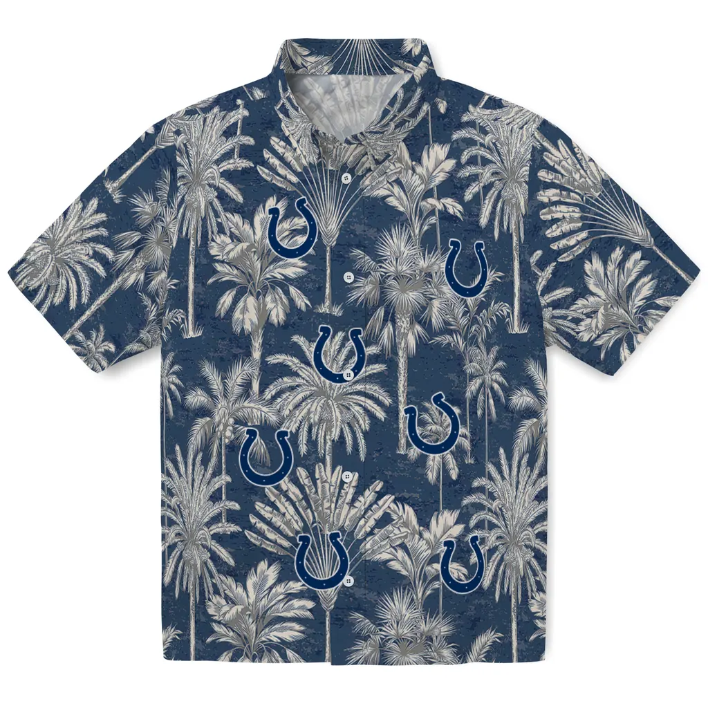 Indianapolis Colts Hawaiian Shirt - Vintage Palm Tree indianapolis colts palm shadows blue hawaiian shirts best selling