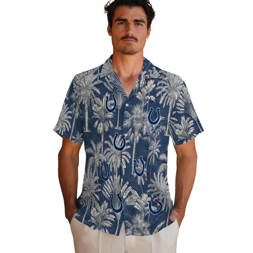 Indianapolis Colts Hawaiian Shirt - Vintage Palm Tree indianapolis colts palm shadows blue hawaiian shirts fashion forward