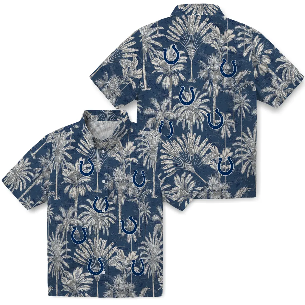 Indianapolis Colts Hawaiian Shirt - Vintage Palm Tree indianapolis colts palm shadows blue hawaiian shirts high quality