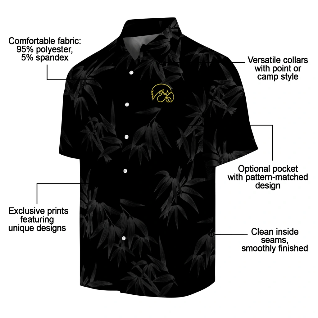 Iowa Hawkeyes Hawaiian Shirt - Bamboo Branches iowa hawkeyes bamboo branches black hawaiian shirts new arrival