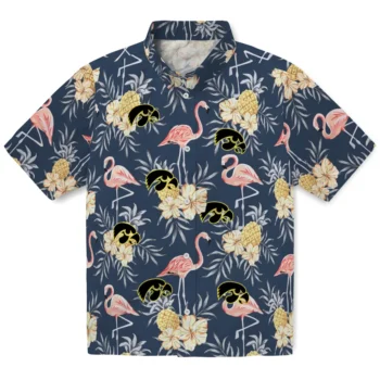 iowa hawkeyes flamingo hibiscus navy hawaiian shirts best selling
