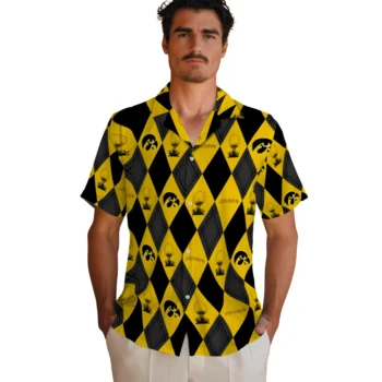 iowa hawkeyes balloon plaid black hawaiian shirts fashion forward