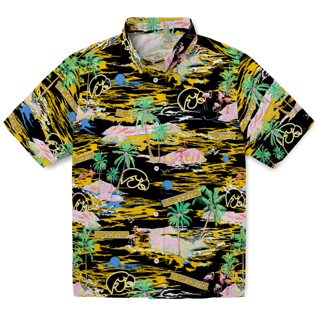 Iowa Hawkeyes Hawaiian Shirt - Hawaii Island iowa hawkeyes flamingo retreat black hawaiian shirts best selling