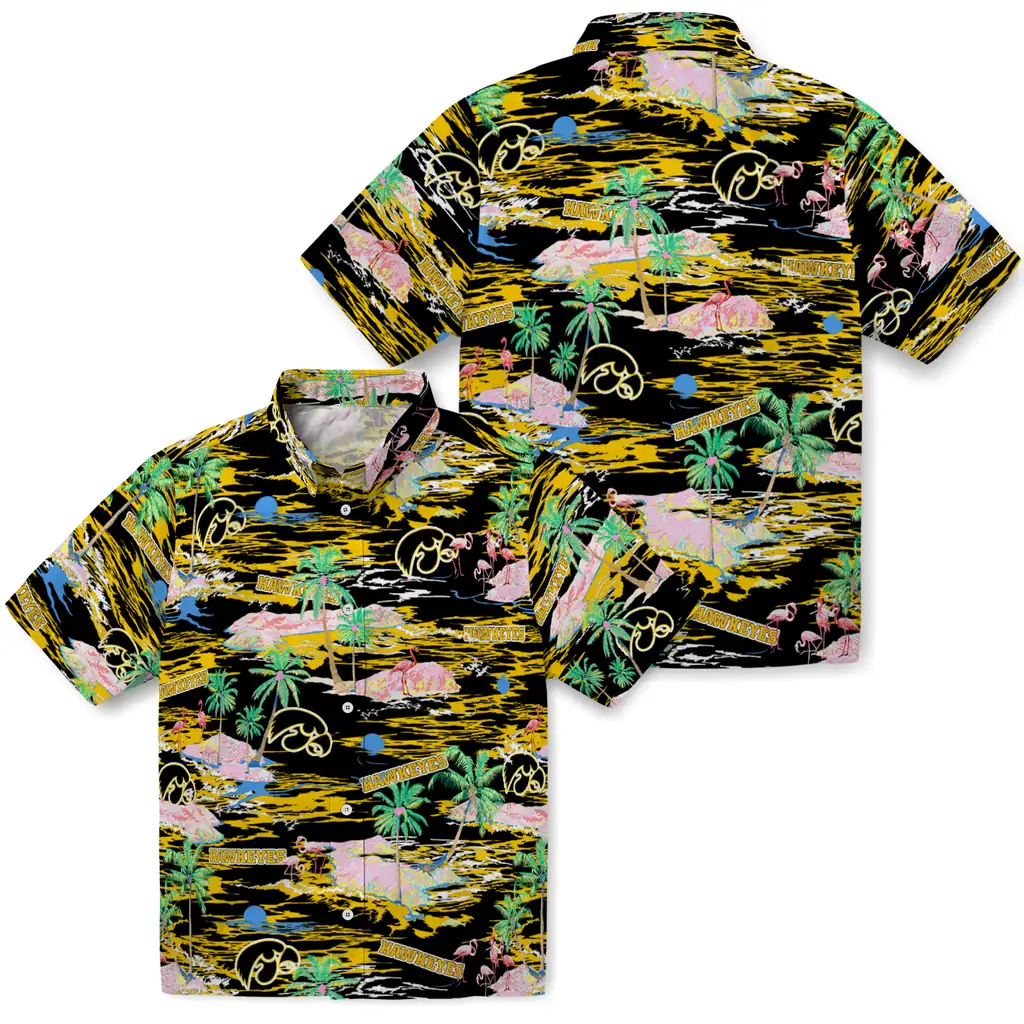 Iowa Hawkeyes Hawaiian Shirt - Hawaii Island iowa hawkeyes flamingo retreat black hawaiian shirts high quality