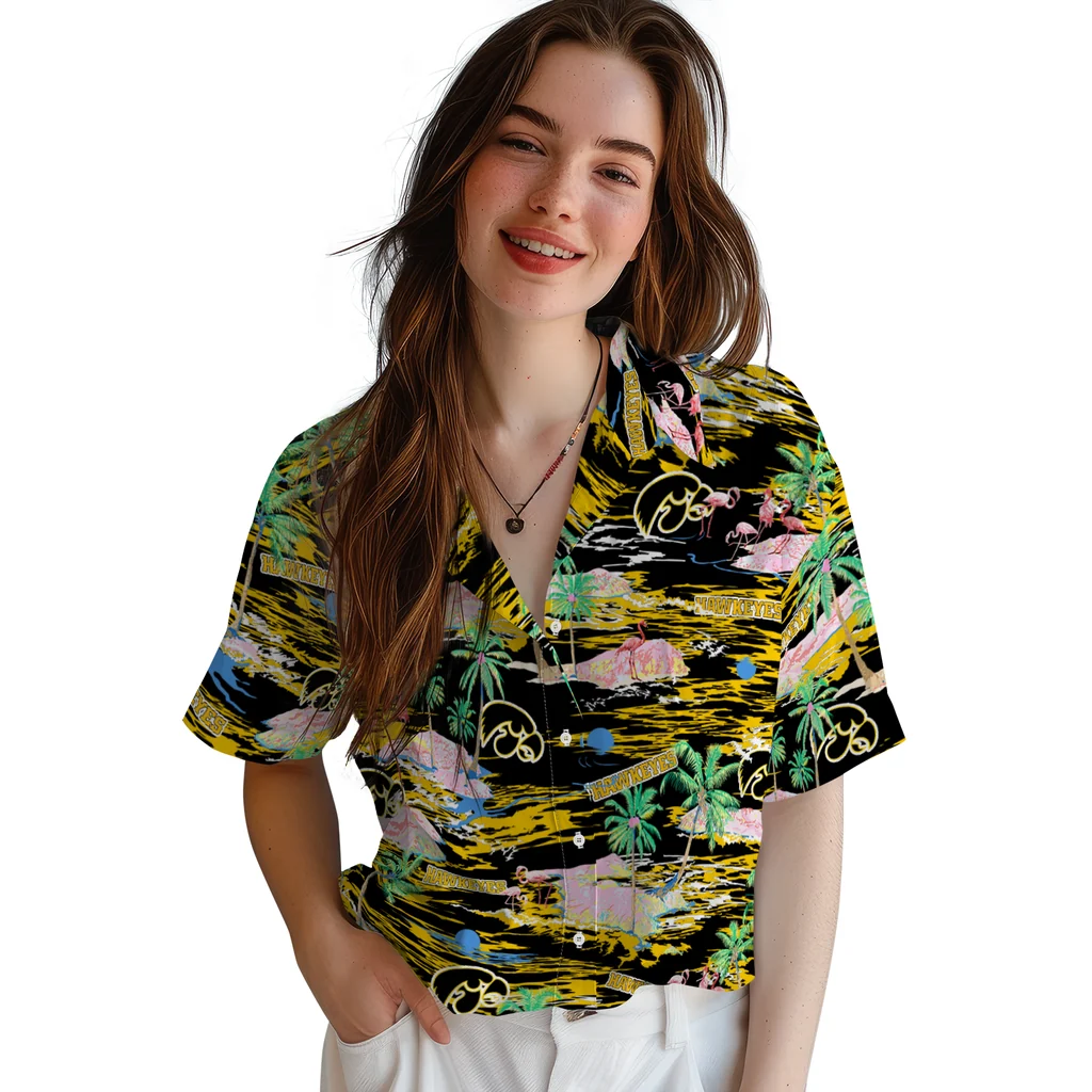 Iowa Hawkeyes Hawaiian Shirt - Hawaii Island iowa hawkeyes flamingo retreat black hawaiian shirts latest model