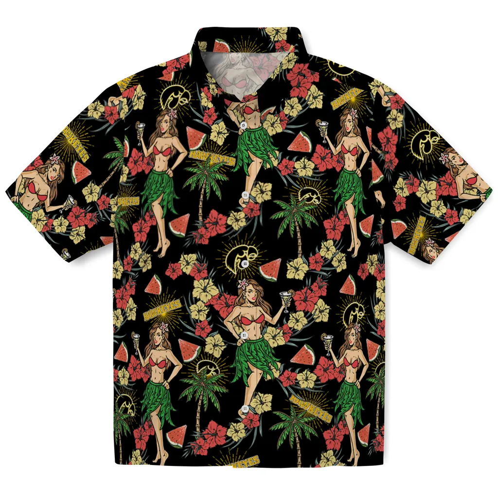 Iowa Hawkeyes Hawaiian Shirt - Hawaiian Girls Design iowa hawkeyes hawaiian girls design black hawaiian shirts best selling