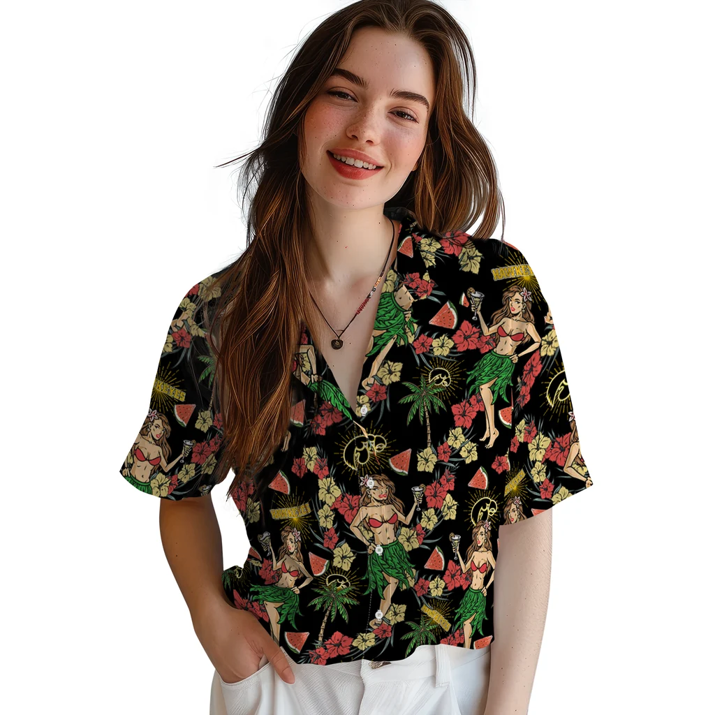 Iowa Hawkeyes Hawaiian Shirt - Hawaiian Girls Design iowa hawkeyes hawaiian girls design black hawaiian shirts latest model