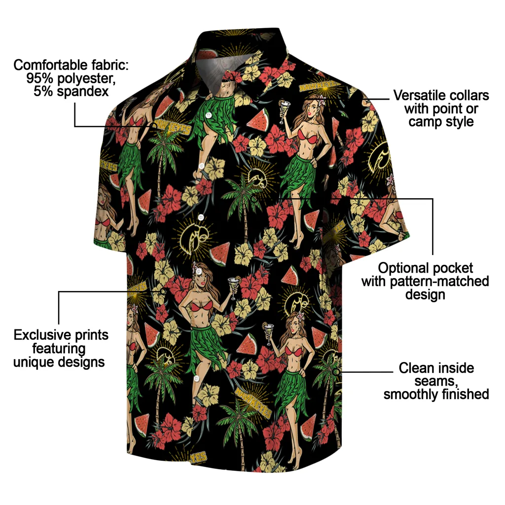 Iowa Hawkeyes Hawaiian Shirt - Hawaiian Girls Design iowa hawkeyes hawaiian girls design black hawaiian shirts new arrival