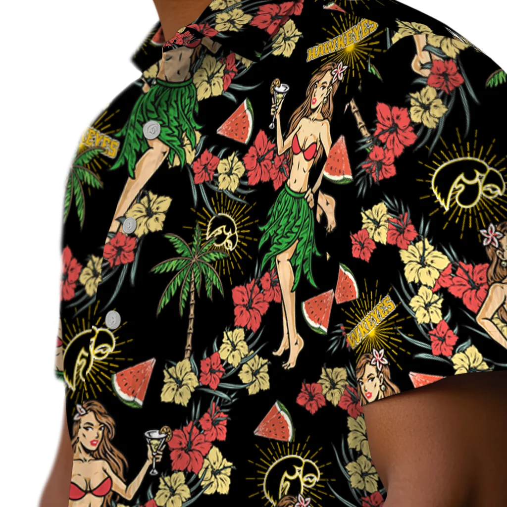 Iowa Hawkeyes Hawaiian Shirt - Hawaiian Girls Design iowa hawkeyes hawaiian girls design black hawaiian shirts trendy