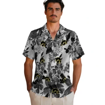 iowa hawkeyes hibiscus arrangement black hawaiian shirts fashion forward