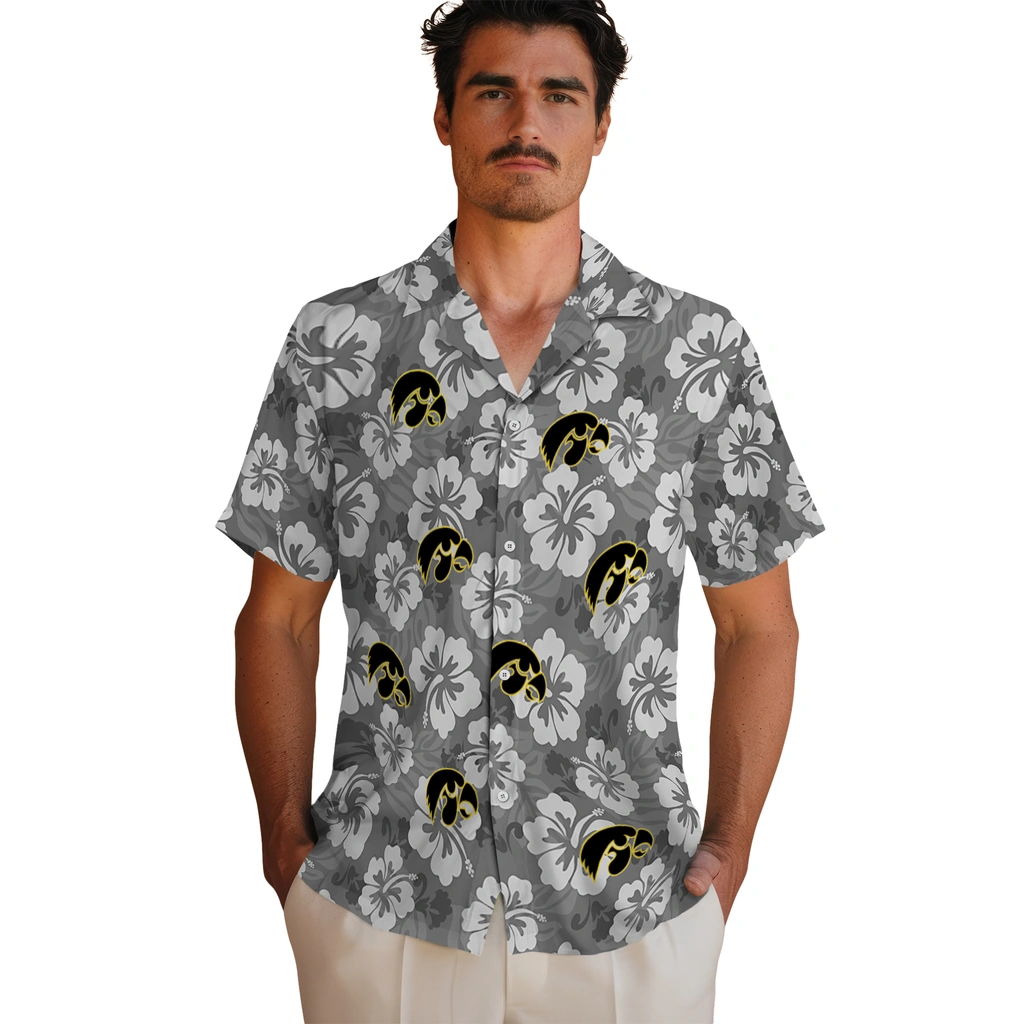 Iowa Hawkeyes Hawaiian Shirt - Hibiscus Cluster iowa hawkeyes hibiscus cluster black hawaiian shirts fashion forward