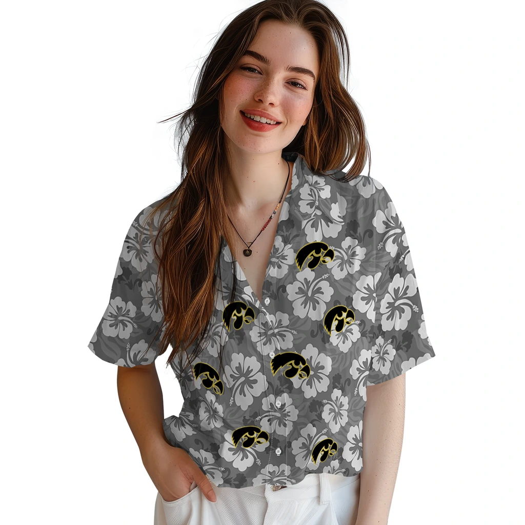 Iowa Hawkeyes Hawaiian Shirt - Hibiscus Cluster iowa hawkeyes hibiscus cluster black hawaiian shirts latest model
