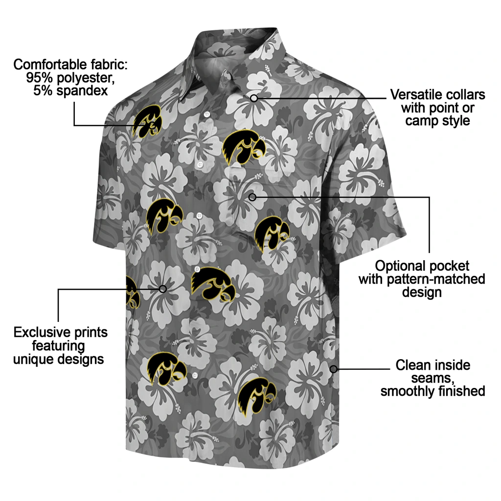 Iowa Hawkeyes Hawaiian Shirt - Hibiscus Cluster iowa hawkeyes hibiscus cluster black hawaiian shirts new arrival