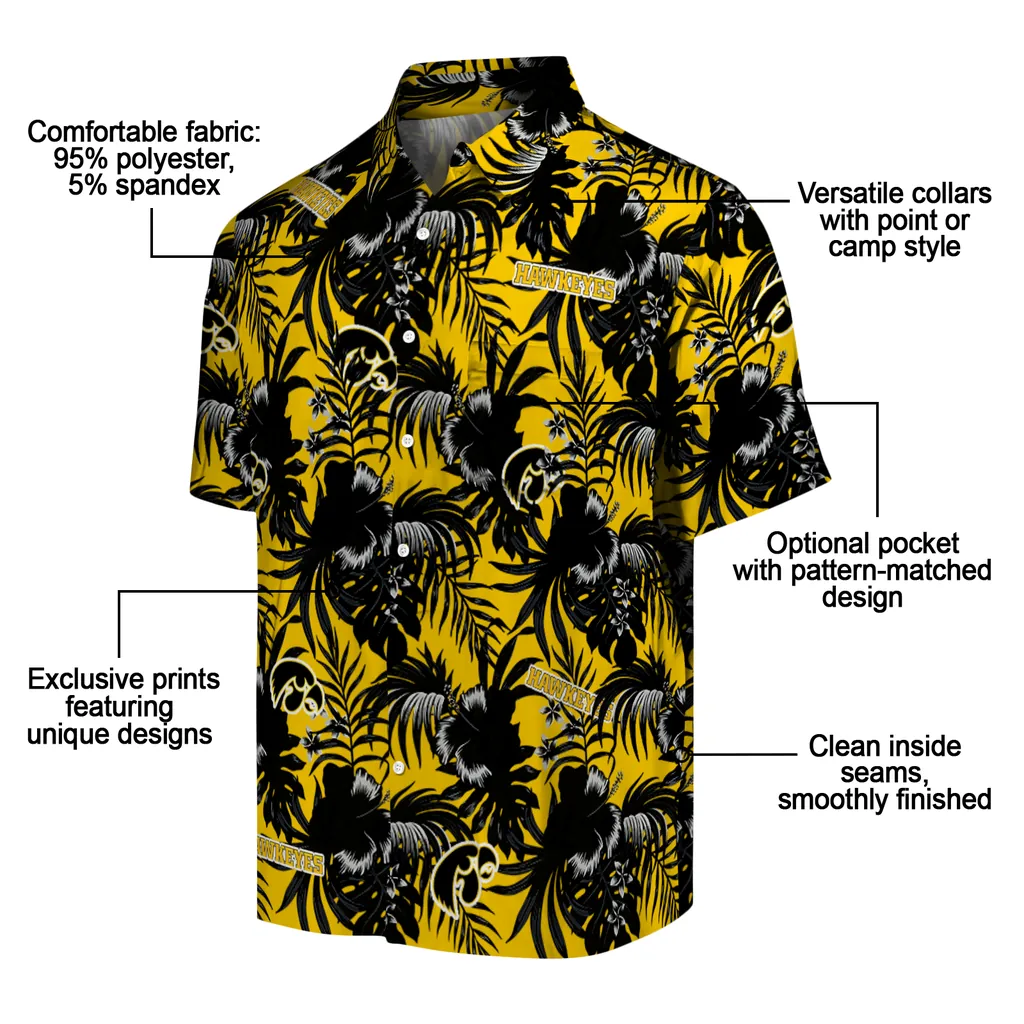 Iowa Hawkeyes Hawaiian Shirt - Hibiscus Exotic iowa hawkeyes hibiscus exotic black hawaiian shirts new arrival