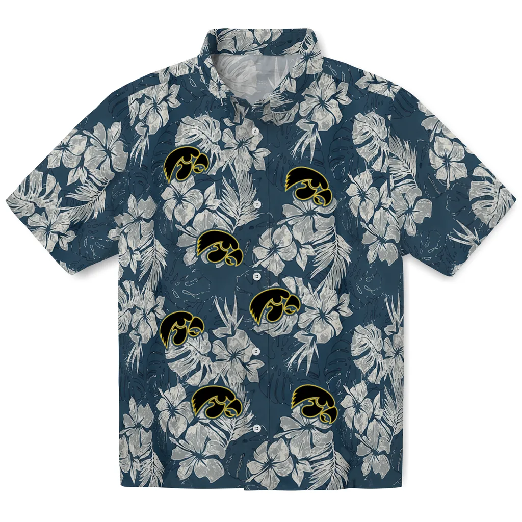 Iowa Hawkeyes Hawaiian Shirt - Hibiscus Flowers iowa hawkeyes hibiscus flowers navy blue hawaiian shirts best selling