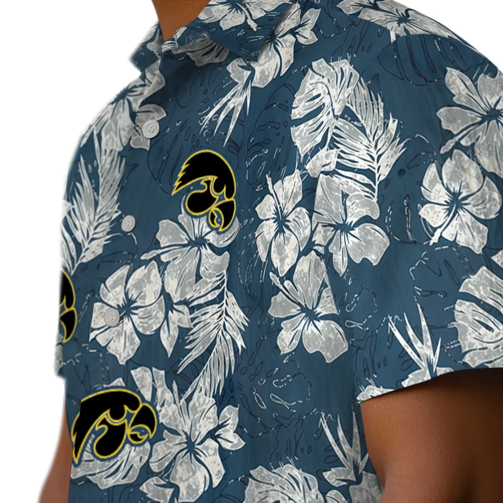 Iowa Hawkeyes Hawaiian Shirt - Hibiscus Flowers iowa hawkeyes hibiscus flowers navy blue hawaiian shirts trendy
