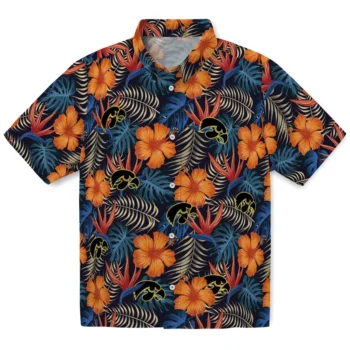 iowa hawkeyes hibiscus foliage hawaiian shirts best selling