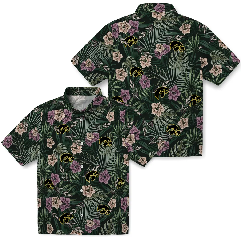 Iowa Hawkeyes Hawaiian Shirt - Hibiscus Leaves Pattern iowa hawkeyes hibiscus leaves pattern green hawaiian shirts high quality