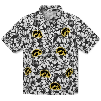 iowa hawkeyes hibiscus motif black white hawaiian shirts best selling