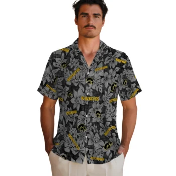 iowa hawkeyes hibiscus oasis black hawaiian shirts fashion forward