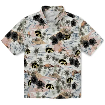 iowa hawkeyes hibiscus seaside white hawaiian shirts best selling