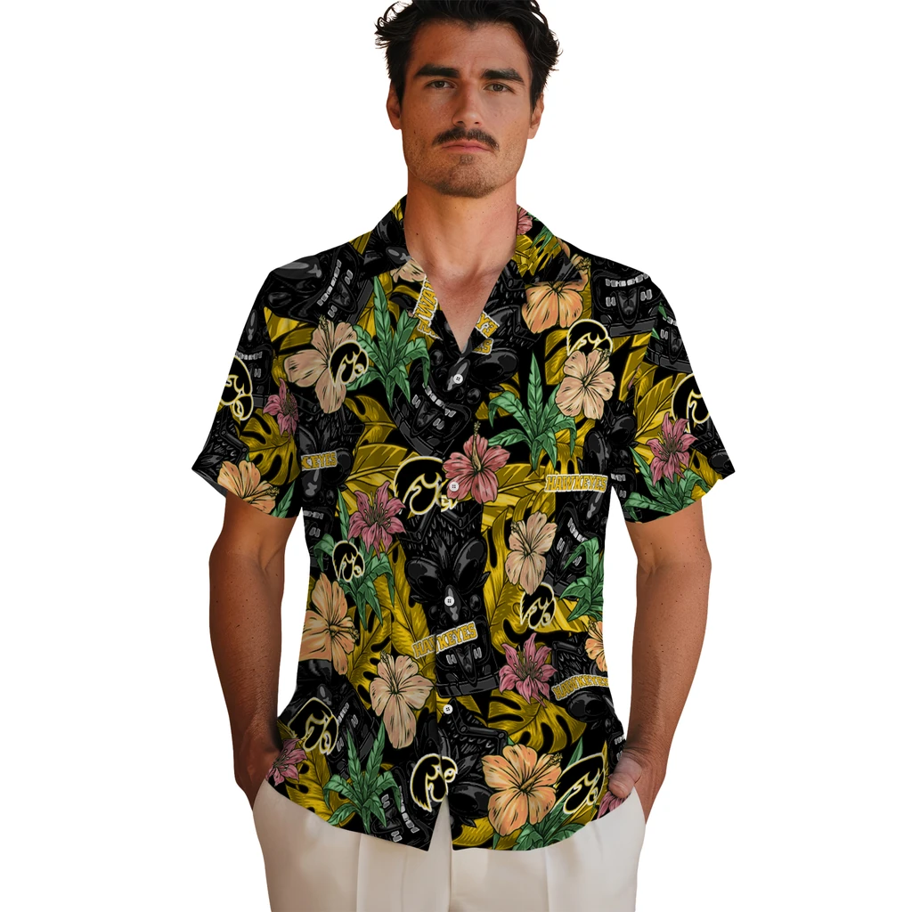 Iowa Hawkeyes Hawaiian Shirt - Hibiscus Tiki Jungle iowa hawkeyes tiki jungle black hawaiian shirts fashion forward