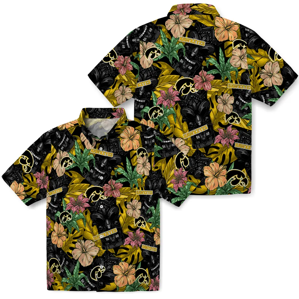Iowa Hawkeyes Hawaiian Shirt - Hibiscus Tiki Jungle iowa hawkeyes tiki jungle black hawaiian shirts high quality