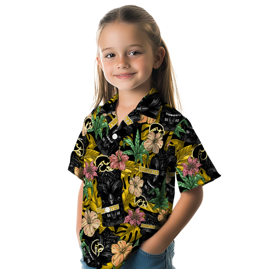 Iowa Hawkeyes Hawaiian Shirt - Hibiscus Tiki Jungle iowa hawkeyes tiki jungle black hawaiian shirts premium grade