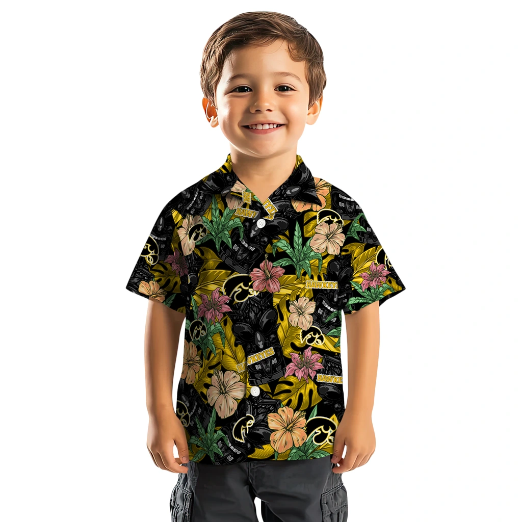 Iowa Hawkeyes Hawaiian Shirt - Hibiscus Tiki Jungle iowa hawkeyes tiki jungle black hawaiian shirts top rated