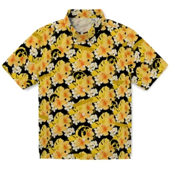 iowa hawkeyes hibiscus tropics black yellow hawaiian shirts best selling